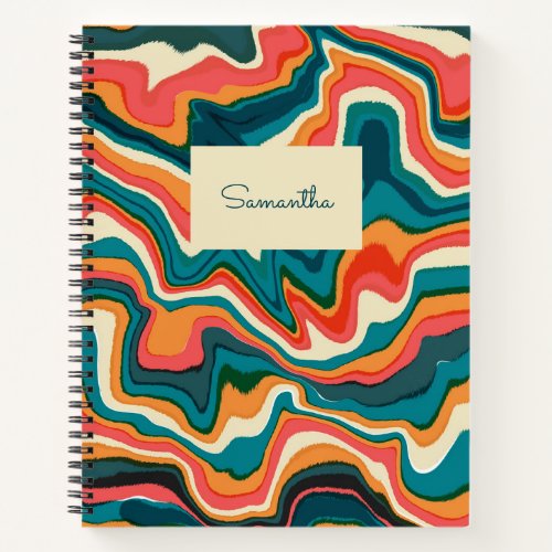 Funky Retro Colorful Artsy Marble Swirl Ebru  Notebook