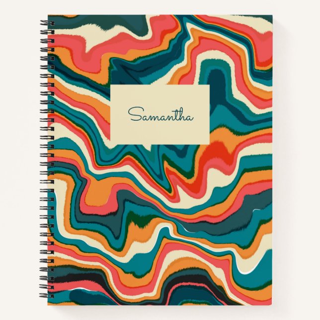 Funky Retro Colorful Artsy Marble Swirl Ebru  Notebook (Front)