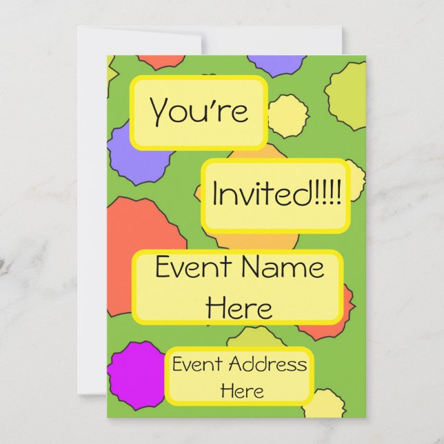 Funky retro colorful circles invitation (Front)