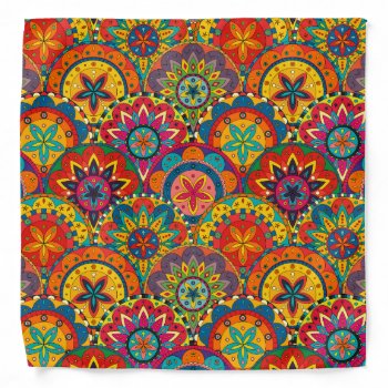 Funky Retro Colorful Mandala Pattern Bandana by accessoriesstore at Zazzle