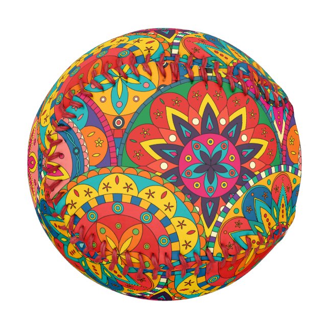 Funky Retro Colorful Mandala Pattern Baseball (Front Left)