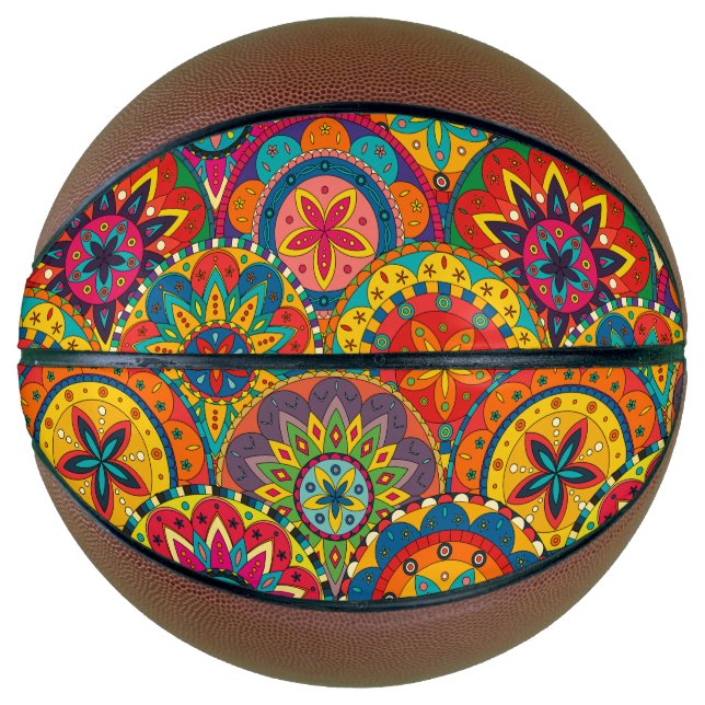 Funky Retro Colorful Mandala Pattern Basketball (Front)