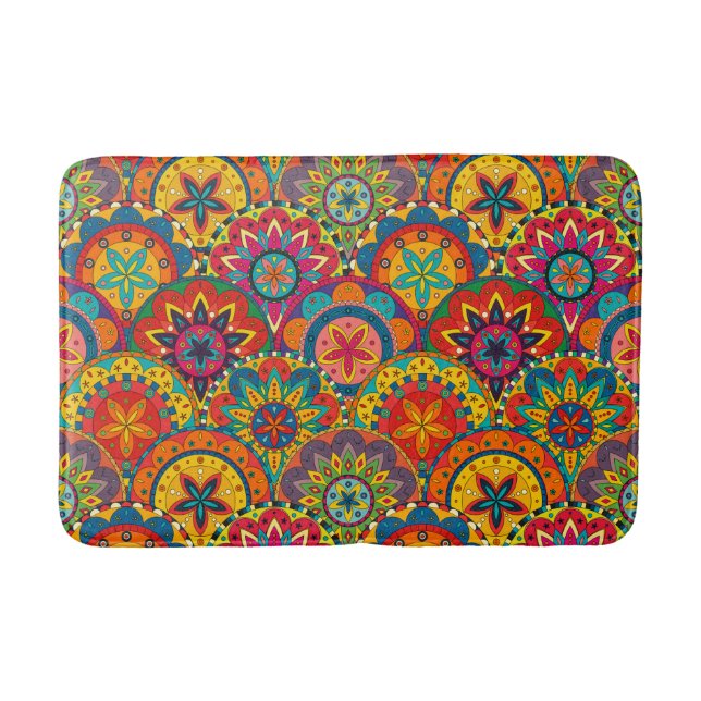 Funky Retro Colorful Mandala Pattern Bath Mat (Front)