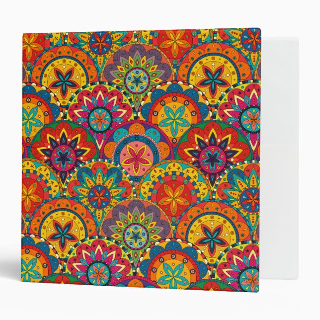 Funky Retro Colorful Mandala Pattern Binder (Front/Inside)