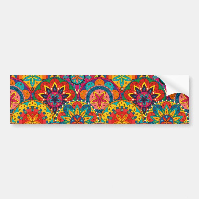 Funky Retro Colorful Mandala Pattern Bumper Sticker (Front)