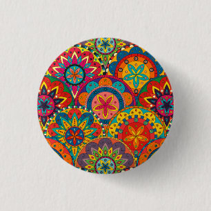 Funky Retro Colorful Mandala Pattern Button