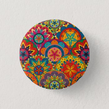 Funky Retro Colorful Mandala Pattern Button by accessoriesstore at Zazzle