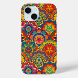 Funky Retro Colorful Mandala Pattern iPhone 15 Case