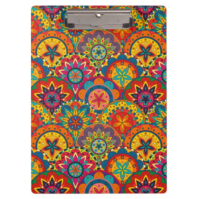 Funky Retro Colorful Mandala Pattern Clipboard (Front)