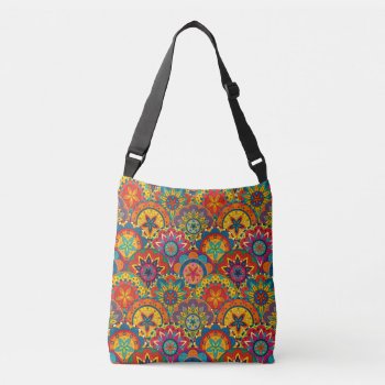 Funky Retro Colorful Mandala Pattern Crossbody Bag by accessoriesstore at Zazzle