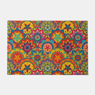 Funky Retro Colorful Mandala Pattern Doormat