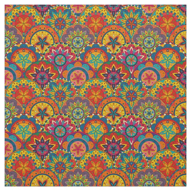 Funky Retro Colorful Mandala Pattern Fabric (Swatch)