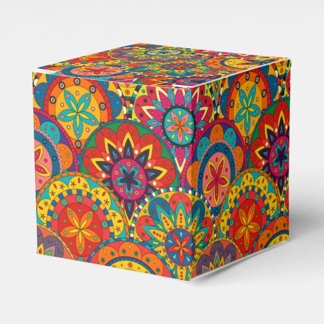 Funky Retro Colorful Mandala Pattern Favor Boxes (Front Side)