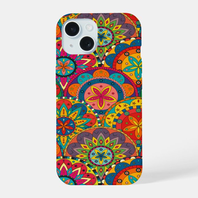 Funky Retro Colorful Mandala Pattern Iphone Case (Back)