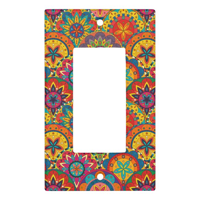 Funky Retro Colorful Mandala Pattern Light Switch Cover (Front)
