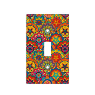 Funky Retro Colorful Mandala Pattern Light Switch Cover