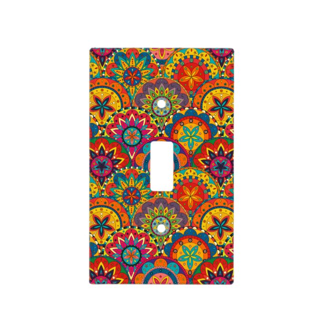 Funky Retro Colorful Mandala Pattern Light Switch Cover (Front)