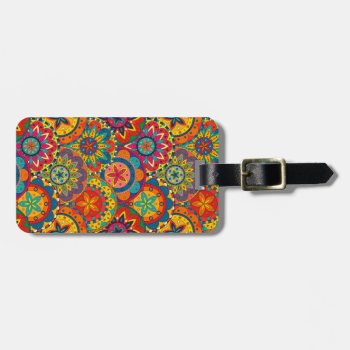 Funky Retro Colorful Mandala Pattern Luggage Tag by accessoriesstore at Zazzle