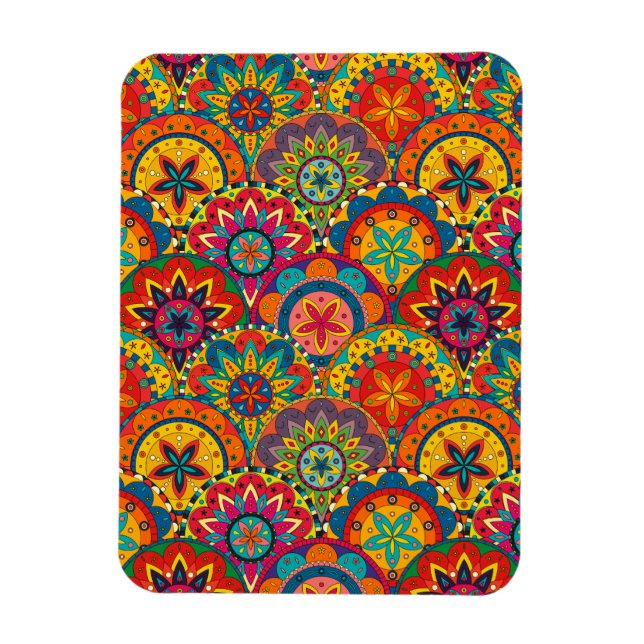 Funky Retro Colorful Mandala Pattern Magnet (Vertical)