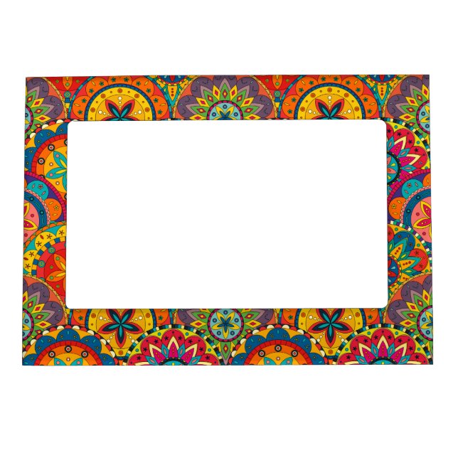 Funky Retro Colorful Mandala Pattern Magnetic Frame (Front)