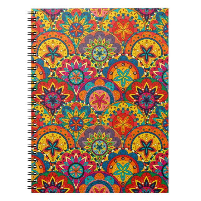 Funky Retro Colorful Mandala Pattern Notebook (Front)