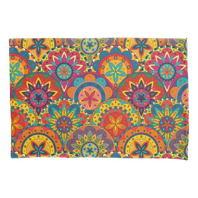 Funky Retro Colorful Mandala Pattern Pillowcase (Front)
