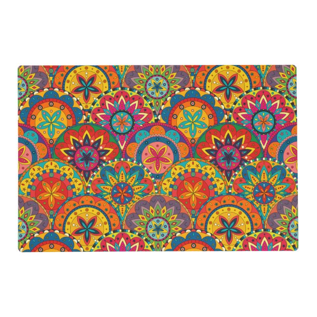 Funky Retro Colorful Mandala Pattern Placemat (Front)