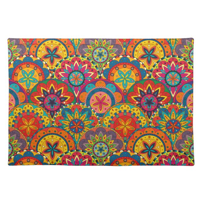 Funky Retro Colorful Mandala Pattern Placemat (Front)