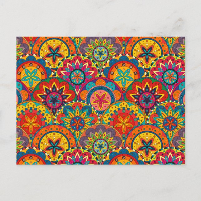 Funky Retro Colorful Mandala Pattern Postcard (Front)