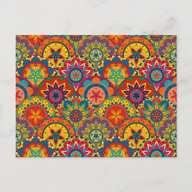 Funky Retro Colorful Mandala Pattern Postcard (Front)