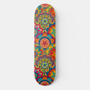 Funky Retro Colorful Mandala Pattern Skateboard