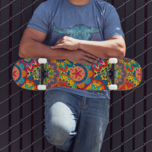 Funky Retro Colorful Mandala Pattern Skateboard Deck