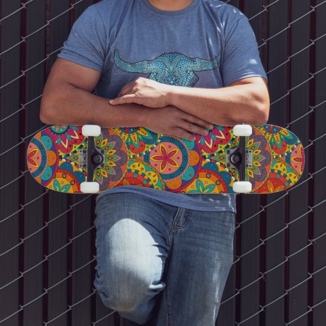 Funky Retro Colorful Mandala Pattern Skateboard Deck (Outdoor 3)