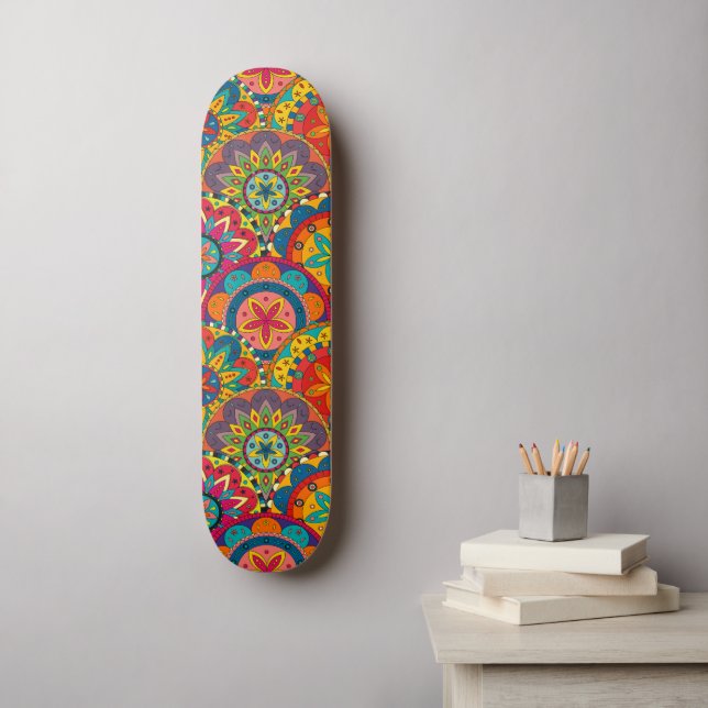 Funky Retro Colorful Mandala Pattern Skateboard Deck (Wall Art)