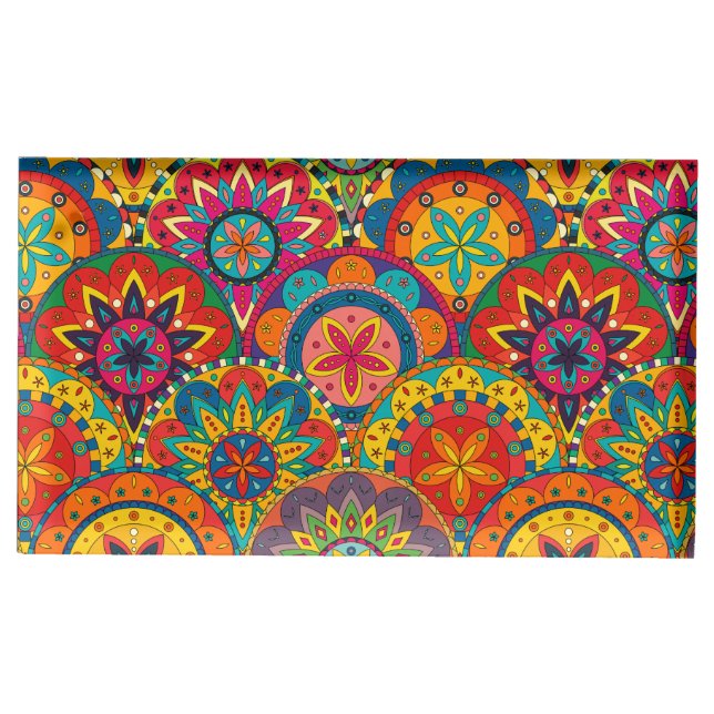 Funky Retro Colorful Mandala Pattern Table Card Holder (Front)