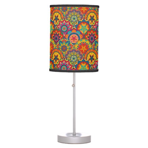Funky Retro Colorful Mandala Pattern Table Lamp