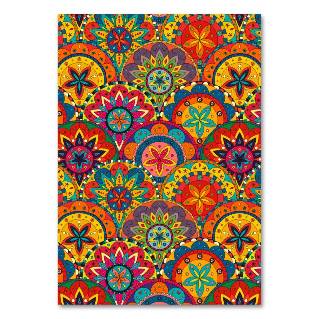 Funky Retro Colorful Mandala Pattern Table Number (Front)