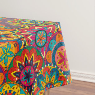 Funky Retro Colorful Mandala Pattern Tablecloth