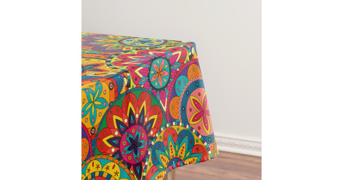 Funky Retro Colorful Mandala Pattern Tablecloth Zazzle