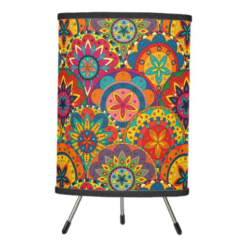 Funky Retro Colorful Mandala Pattern Tripod Lamp