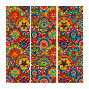 Funky Retro Colorful Mandala Pattern Triptych