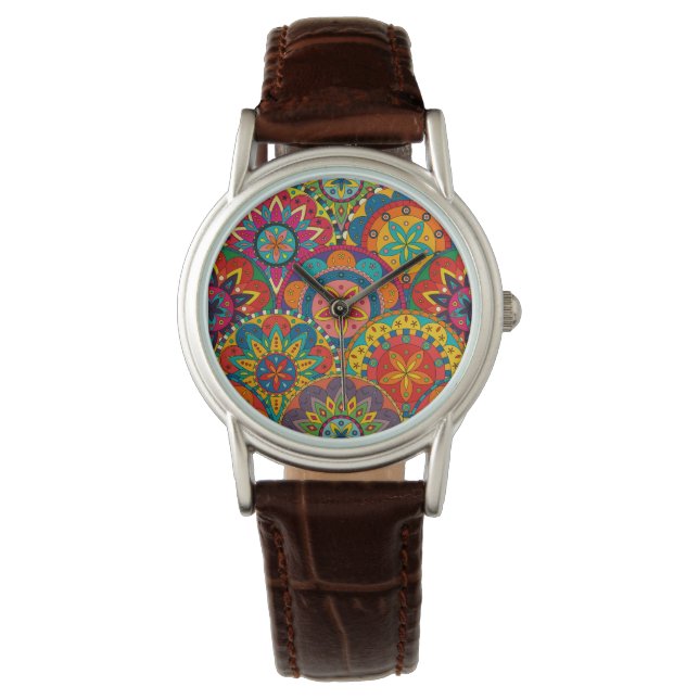 Funky Retro Colorful Mandala Pattern Watch (Front)
