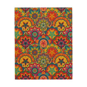 Funky Retro Colorful Mandala Pattern Wood Wall Art