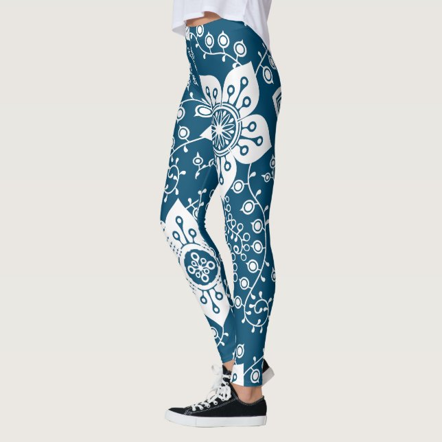 Funky Retro Cool Modern Flowers Art Pattern Leggings (Left)