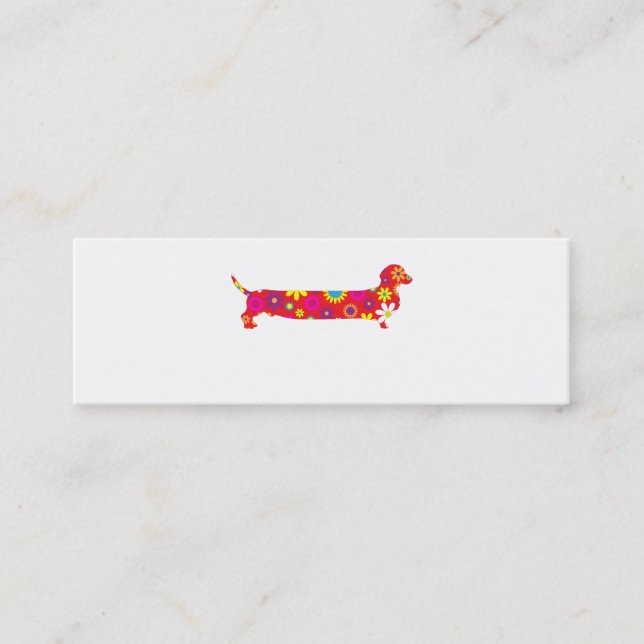 Funky retro floral cartoon dachshund dog blank mini business card (Front)