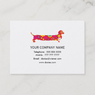 Funky retro floral cartoon dachshund dog custom business card