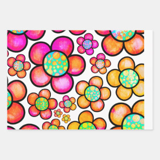 Funky retro flower wrapping paper sheets