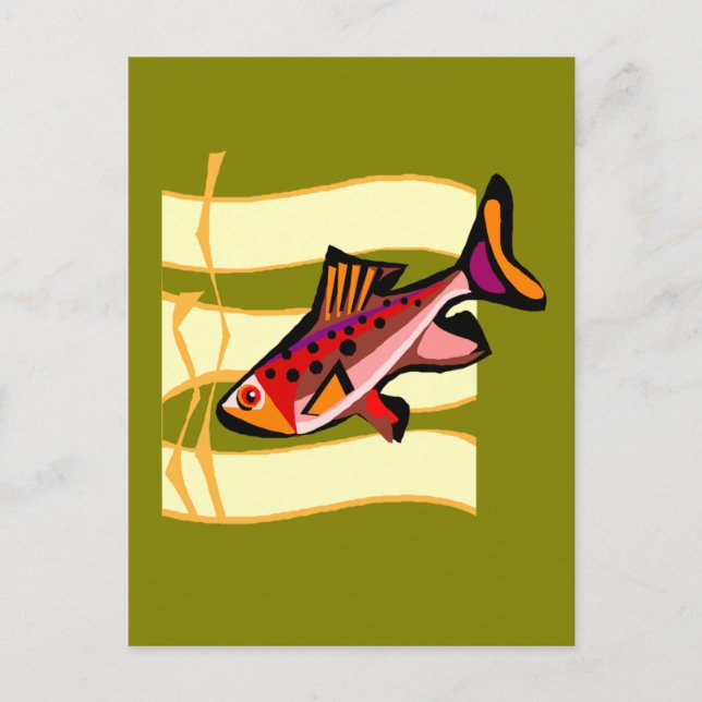 Funky Retro Green and Red Tropical Fish Postcard (Front)