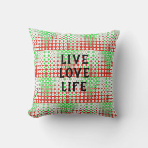 Funky Retro Green, Red, Pattern, Flowers, Throw Pillow
