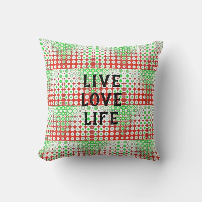 Funky Retro Green, Red, Pattern, Flowers,  Throw Pillow (Front)